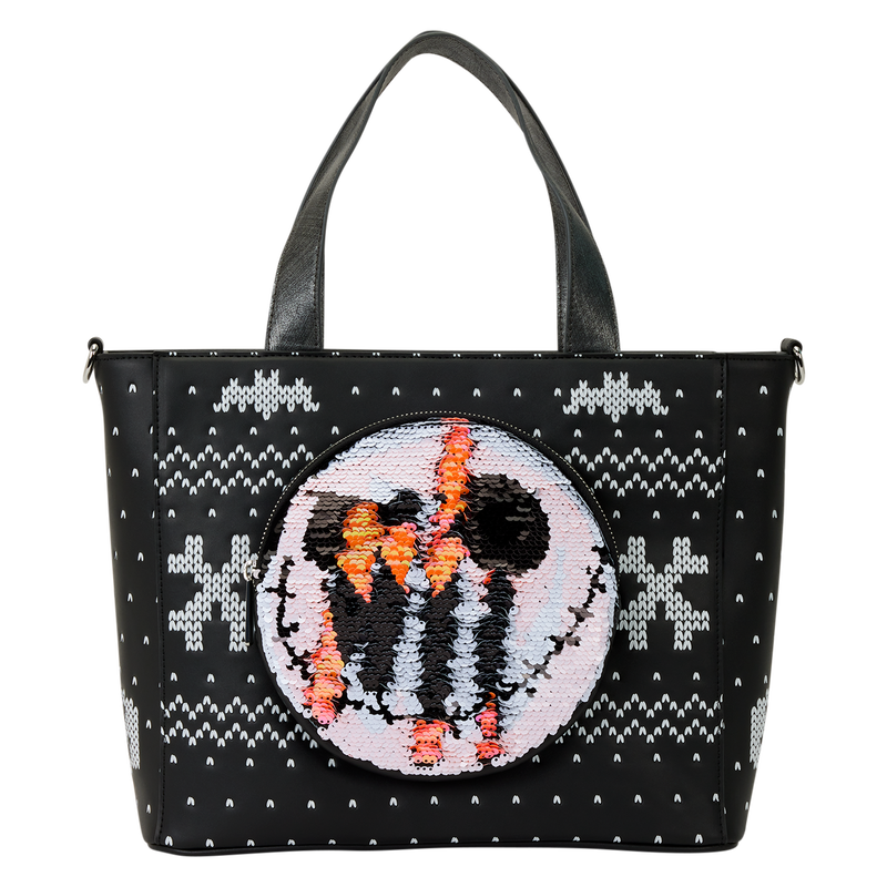 Loungefly Disney The Nightmare Before Christmas Jack Skellington Reversible Sequins Tote Crossbody Bag with Coin Bag