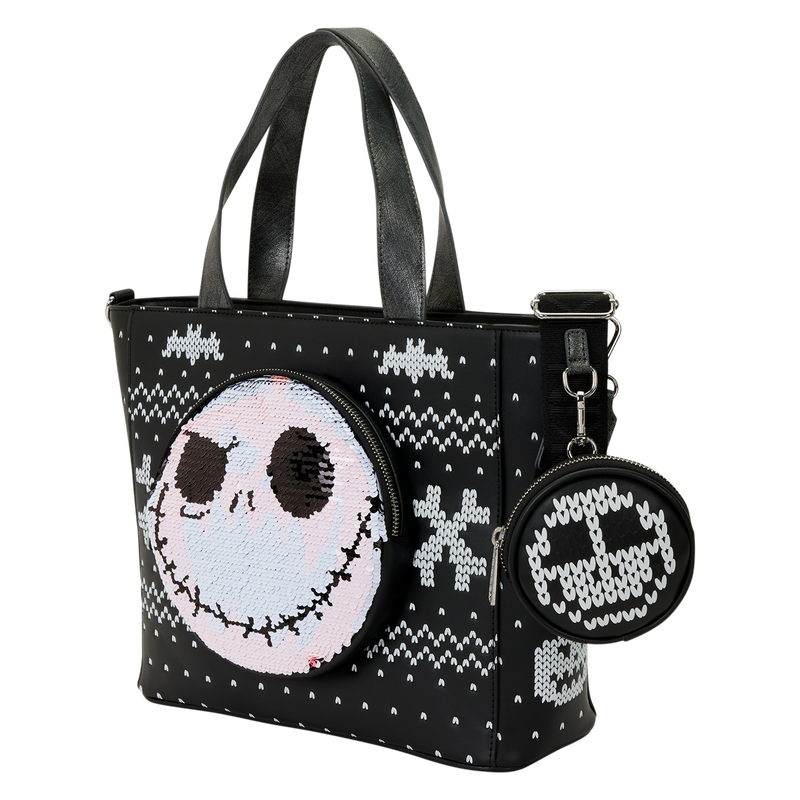 Loungefly Disney The Nightmare Before Christmas Jack Skellington Reversible Sequins Tote Crossbody Bag with Coin Bag