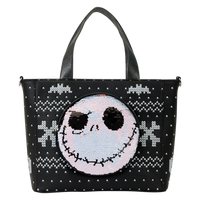 Loungefly Disney The Nightmare Before Christmas Jack Skellington Reversible Sequins Tote Crossbody Bag with Coin Bag