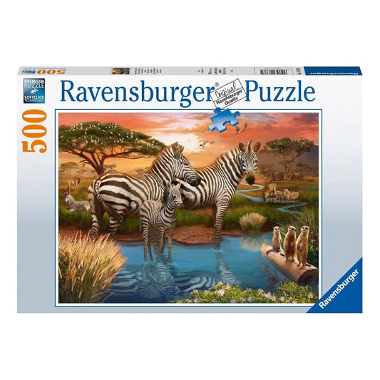 Zebras at Waterhole 500 Piece Jigsaw Puzzle