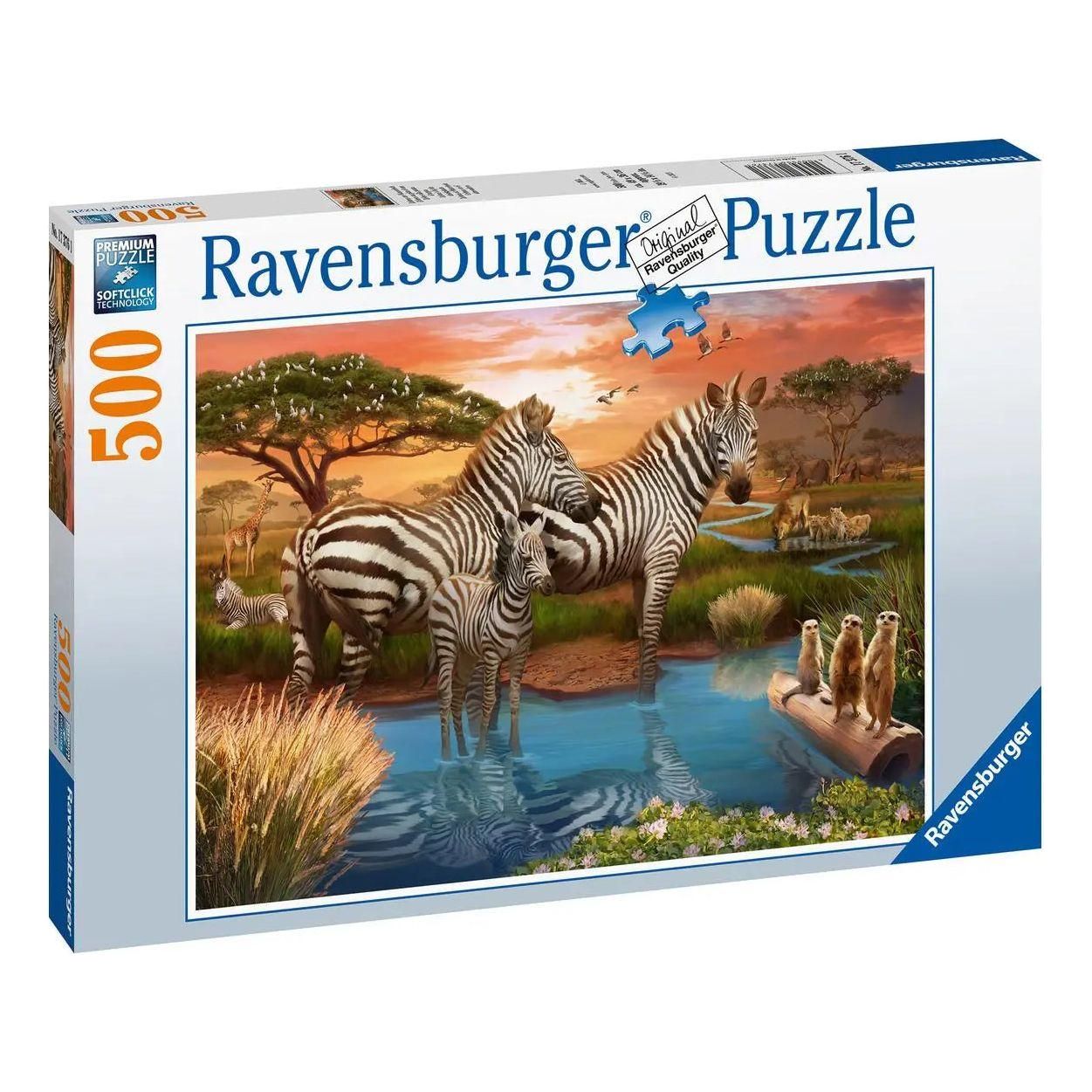 Zebras at Waterhole 500 Piece Jigsaw Puzzle