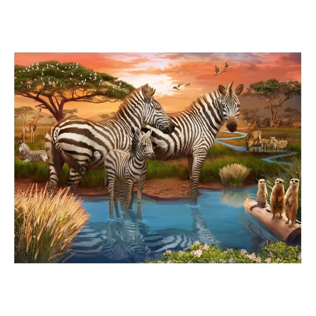 Zebras at Waterhole 500 Piece Jigsaw Puzzle