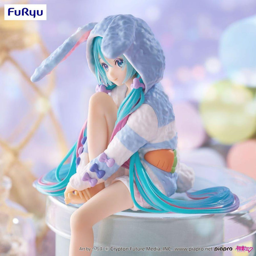 Hatsune Miku Noodle Stopper PVC Statue Hatsune Miku Rabbit Ear Hood Pajama Blue Color Ver. 14 cm - The Happy Toy Store