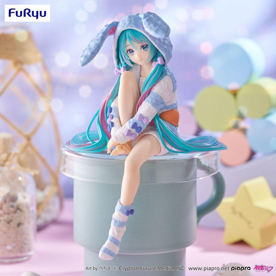 Hatsune Miku Noodle Stopper PVC Statue Hatsune Miku Rabbit Ear Hood Pajama Blue Color Ver. 14 cm - The Happy Toy Store