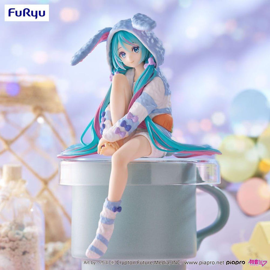 Hatsune Miku Noodle Stopper PVC Statue Hatsune Miku Rabbit Ear Hood Pajama Blue Color Ver. 14 cm - The Happy Toy Store