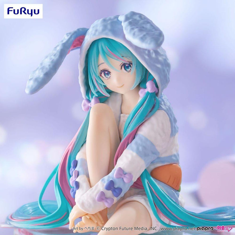 Hatsune Miku Noodle Stopper PVC Statue Hatsune Miku Rabbit Ear Hood Pajama Blue Color Ver. 14 cm - The Happy Toy Store