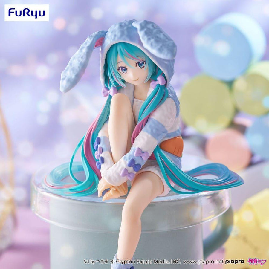 Hatsune Miku Noodle Stopper PVC Statue Hatsune Miku Rabbit Ear Hood Pajama Blue Color Ver. 14 cm - The Happy Toy Store