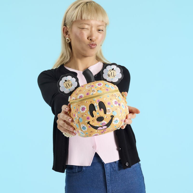 Loungefly Disney Mickey Mouse Floral Pumpkin Head Glow Figural Crossbody Bag - The Happy Toy Store