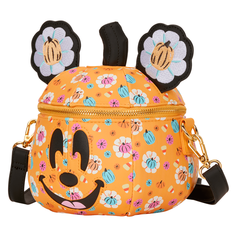 Loungefly Disney Mickey Mouse Floral Pumpkin Head Glow Figural Crossbody Bag - The Happy Toy Store