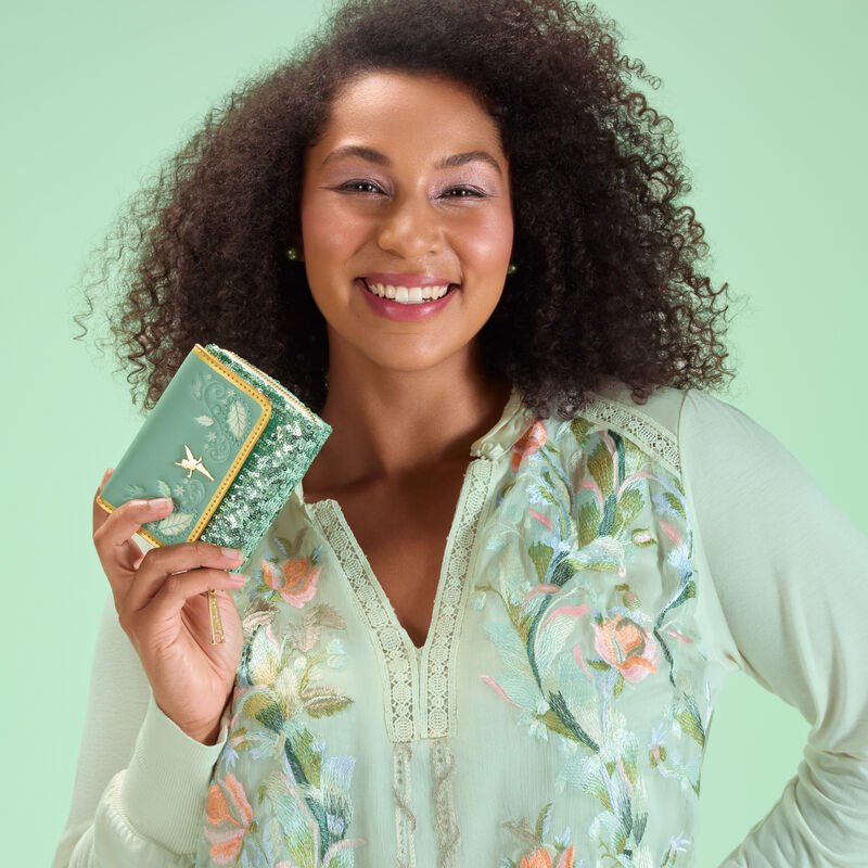 Loungefly Disney Peter Pan Tinker Bell Holiday Sequin Tri - Fold Wallet - The Happy Toy Store