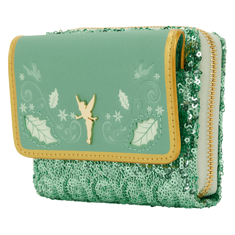 Loungefly Disney Peter Pan Tinker Bell Holiday Sequin Tri - Fold Wallet - The Happy Toy Store