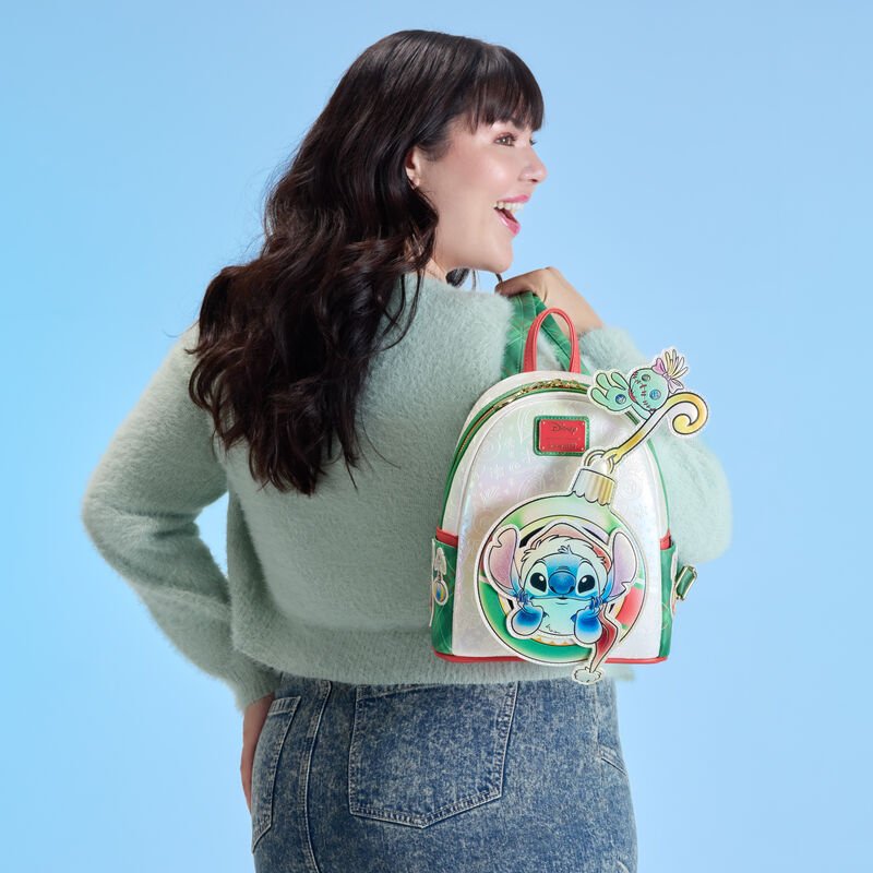 Loungefly Disney Stitch & Scrump Iridescent Holiday Ornament Mini Backpack - The Happy Toy Store