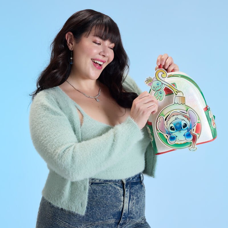 Loungefly Disney Stitch & Scrump Iridescent Holiday Ornament Mini Backpack - The Happy Toy Store