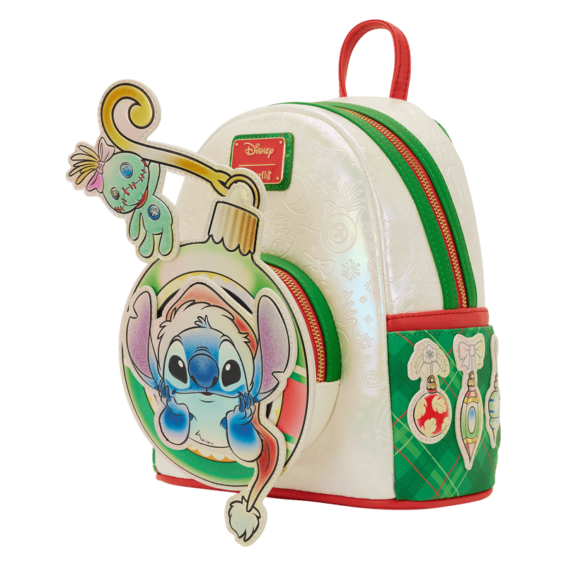 Loungefly Disney Stitch & Scrump Iridescent Holiday Ornament Mini Backpack - The Happy Toy Store