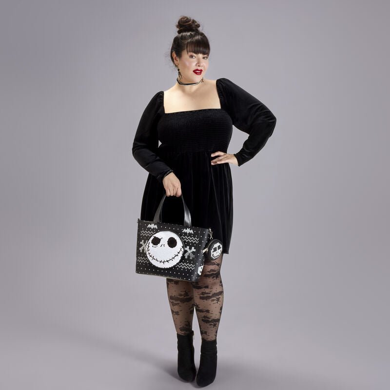 Loungefly Disney The Nightmare Before Christmas Jack Skellington Reversible Sequins Tote Crossbody Bag with Coin Bag - The Happy Toy Store