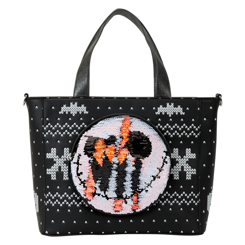 Loungefly Disney The Nightmare Before Christmas Jack Skellington Reversible Sequins Tote Crossbody Bag with Coin Bag - The Happy Toy Store