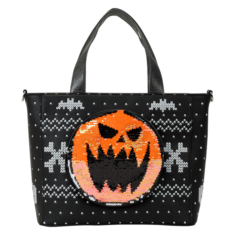 Loungefly Disney The Nightmare Before Christmas Jack Skellington Reversible Sequins Tote Crossbody Bag with Coin Bag - The Happy Toy Store