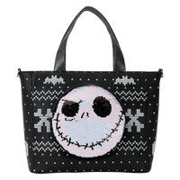Loungefly Disney The Nightmare Before Christmas Jack Skellington Reversible Sequins Tote Crossbody Bag with Coin Bag - The Happy Toy Store
