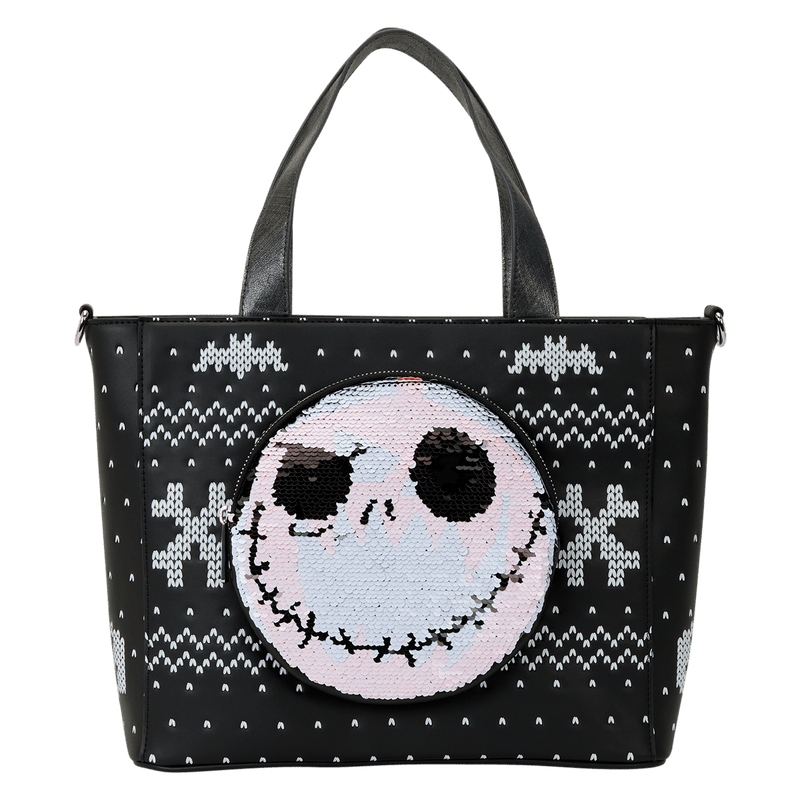 Loungefly Disney The Nightmare Before Christmas Jack Skellington Reversible Sequins Tote Crossbody Bag with Coin Bag - The Happy Toy Store