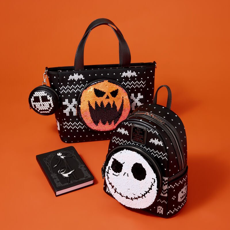 Loungefly Disney The Nightmare Before Christmas Jack Skellington Reversible Sequins Tote Crossbody Bag with Coin Bag - The Happy Toy Store