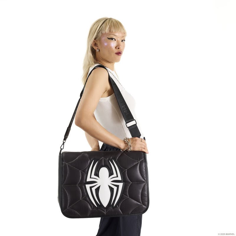 Loungefly Marvel Spider - Man Black & White Suit Quilted Messenger Crossbody Bag - The Happy Toy Store