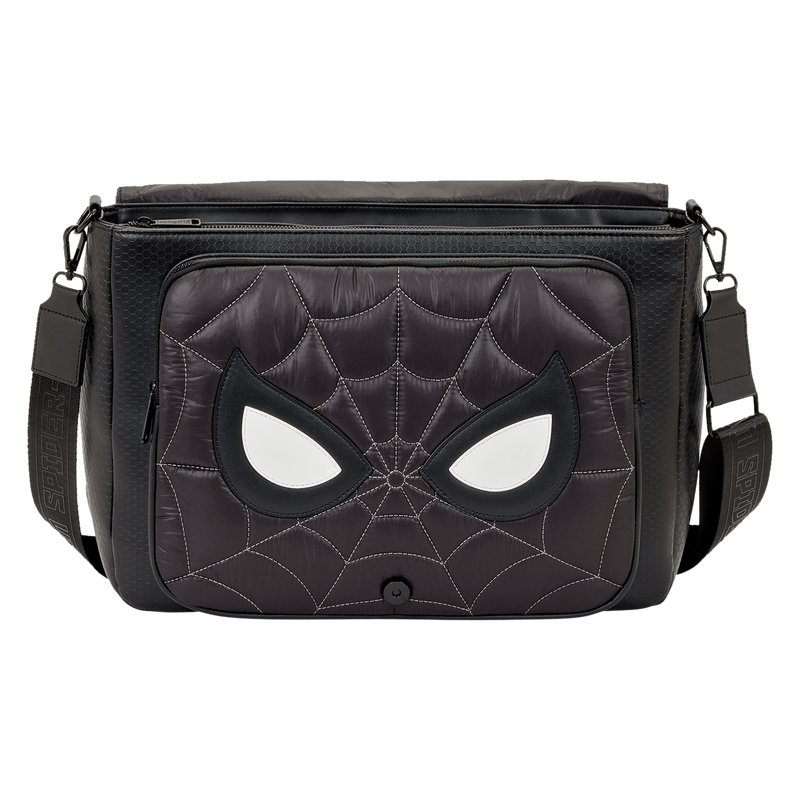 Loungefly Marvel Spider - Man Black & White Suit Quilted Messenger Crossbody Bag - The Happy Toy Store
