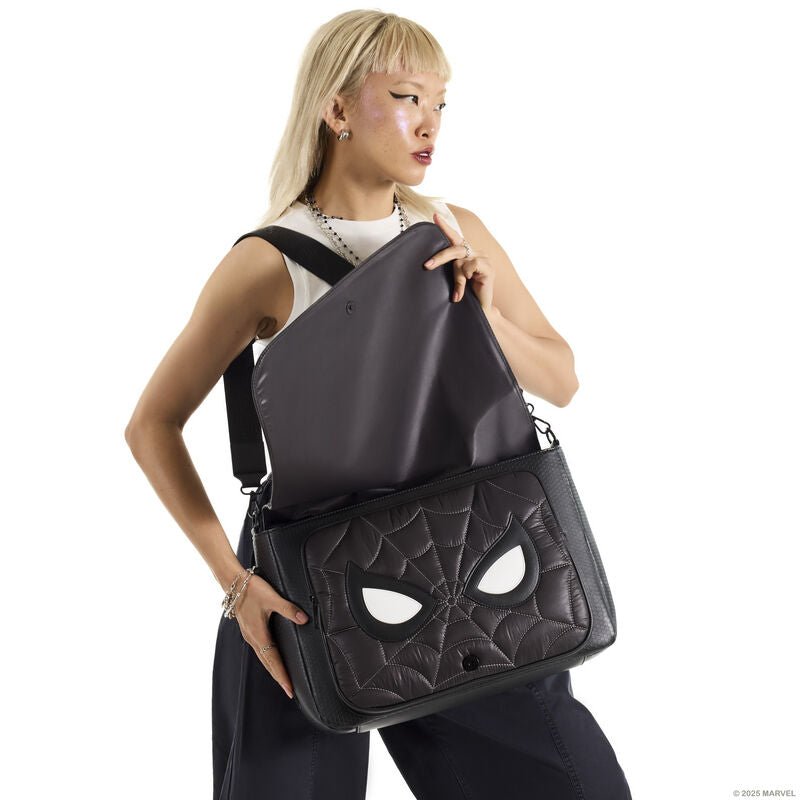 Loungefly Marvel Spider - Man Black & White Suit Quilted Messenger Crossbody Bag - The Happy Toy Store