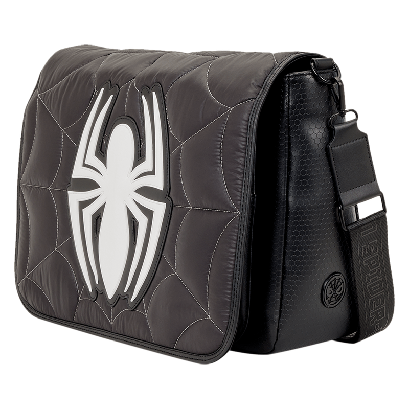 Loungefly Marvel Spider - Man Black & White Suit Quilted Messenger Crossbody Bag - The Happy Toy Store