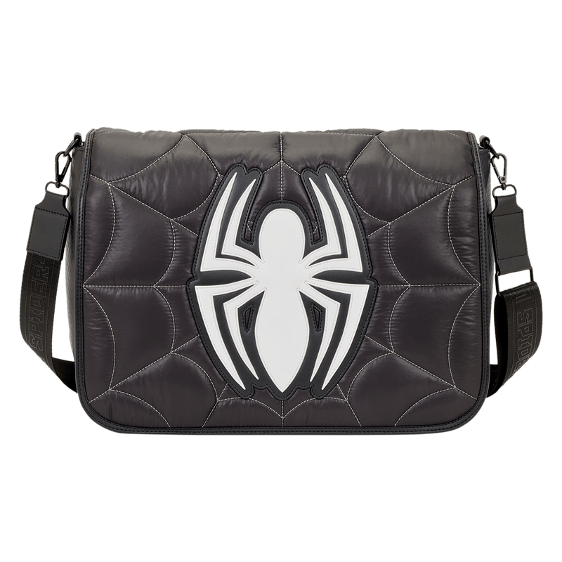 Loungefly Marvel Spider - Man Black & White Suit Quilted Messenger Crossbody Bag - The Happy Toy Store