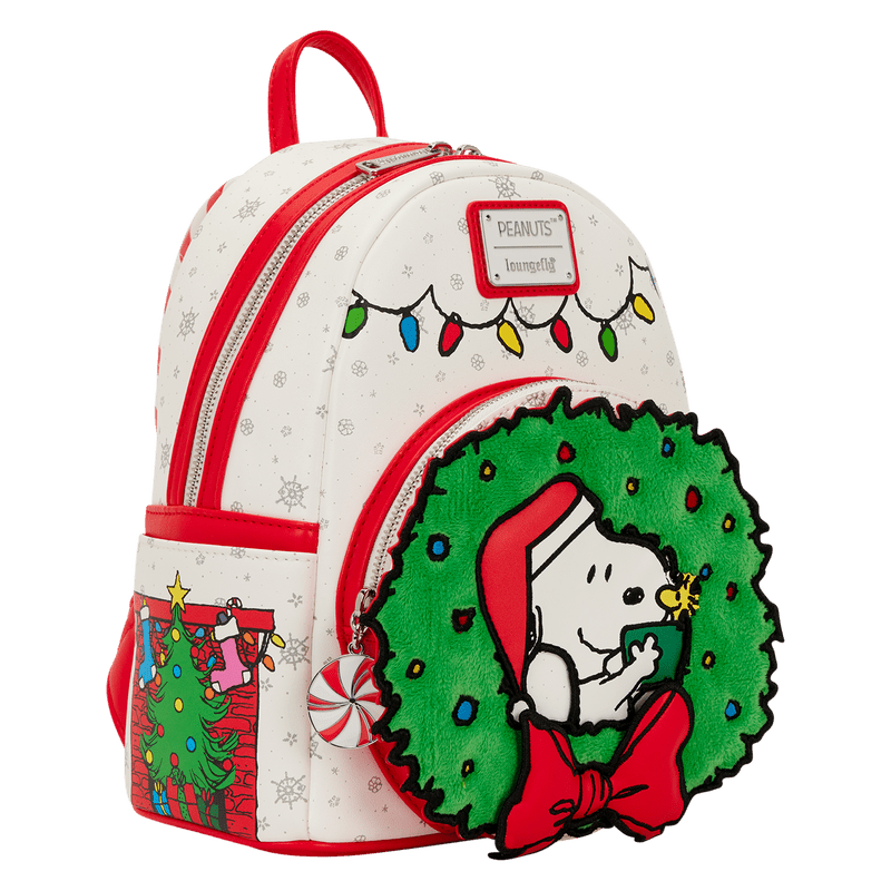 Loungefly Peanuts Snoopy & Woodstock Holiday Plush Wreath Mini Backpack - The Happy Toy Store