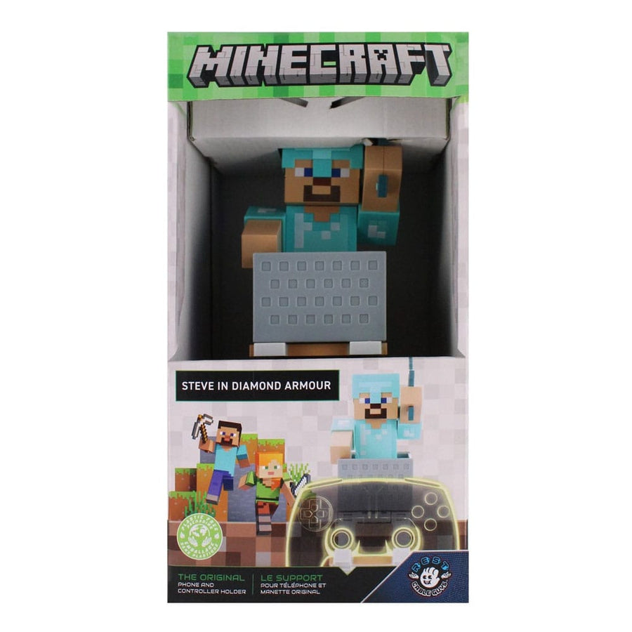 Minecraft Steve in Diamond Armour Cable Guys Controller Holder and Phone Stand 22cm - The Happy Toy Store