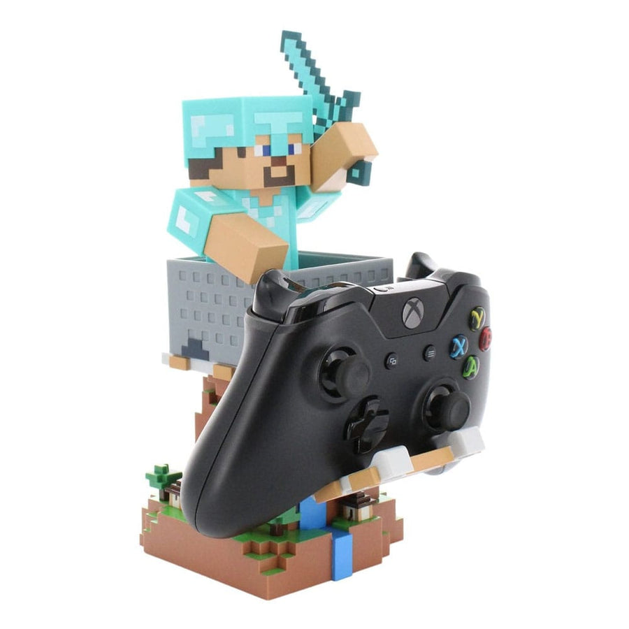 Minecraft Steve in Diamond Armour Cable Guys Controller Holder and Phone Stand 22cm - The Happy Toy Store