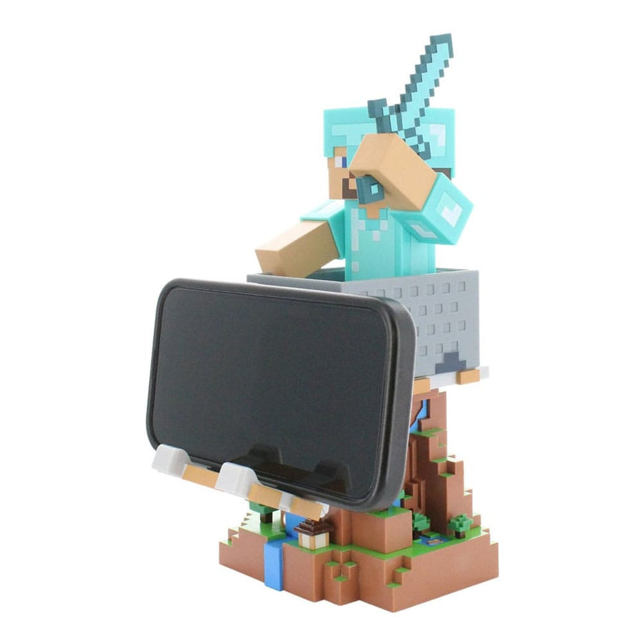 Minecraft Steve in Diamond Armour Cable Guys Controller Holder and Phone Stand 22cm - The Happy Toy Store
