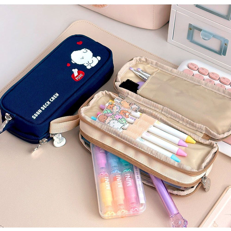 Soon Deok Embroidered Double - Zipper Pencil Case - The Happy Toy Store