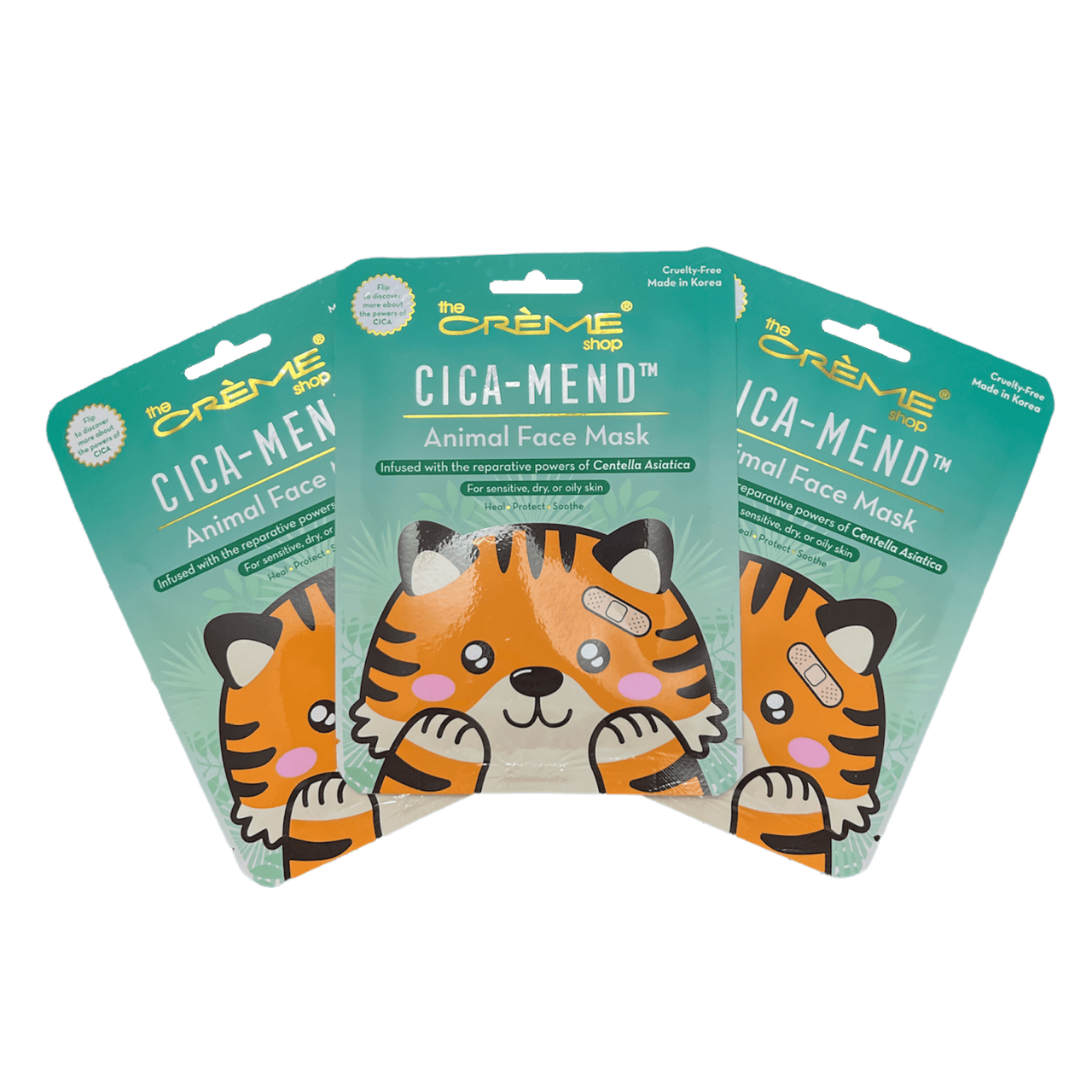 The Creme Shop Cica Mend Animal Face Mask Set of 3 - Tiger - The Happy Toy Store